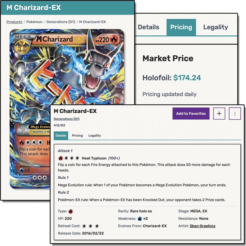 Collage of example card data